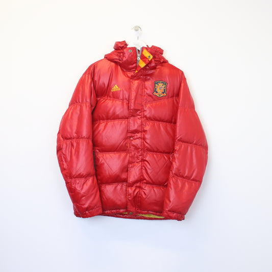 Vintage Adidas Spainish football hooded puffer jacket in red. Best fits M