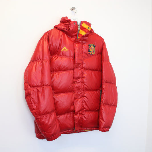 Vintage Adidas Spainish football hooded puffer jacket in red. Best fits M