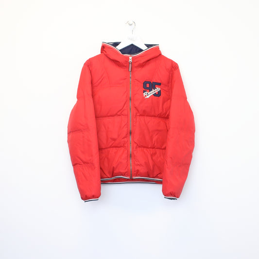 Vintage Reebok '95 hooded puffer jacket in red. Best fits S