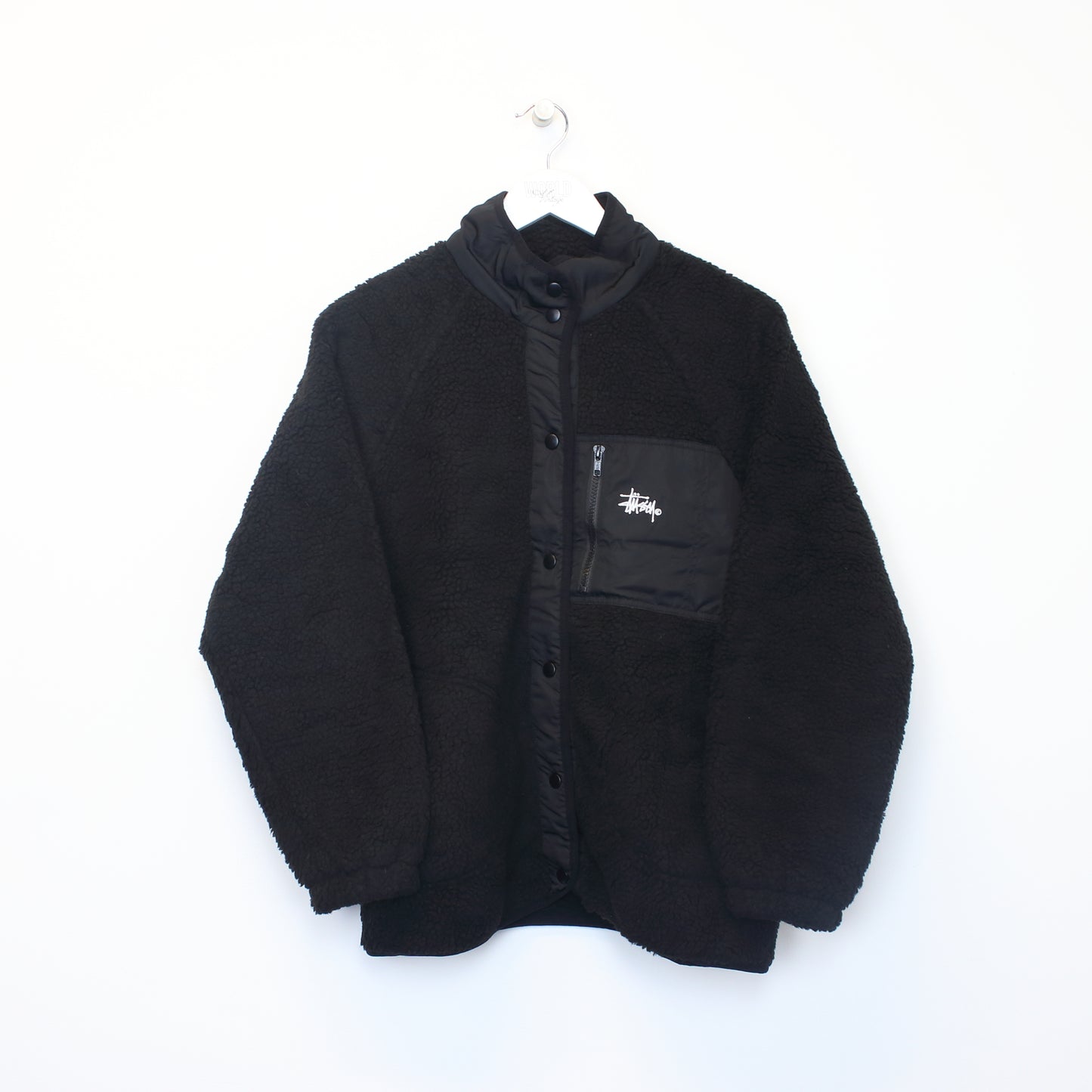 Vintage womens Stussy Deadstock full zip borg fleece in black. Best fits L