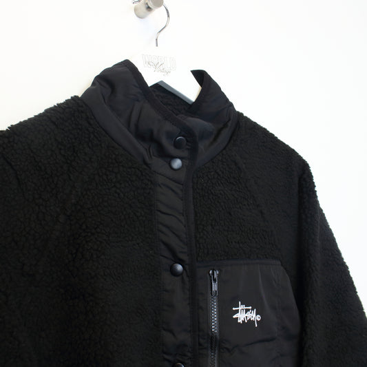 Vintage womens Stussy Deadstock full zip borg fleece in black. Best fits L