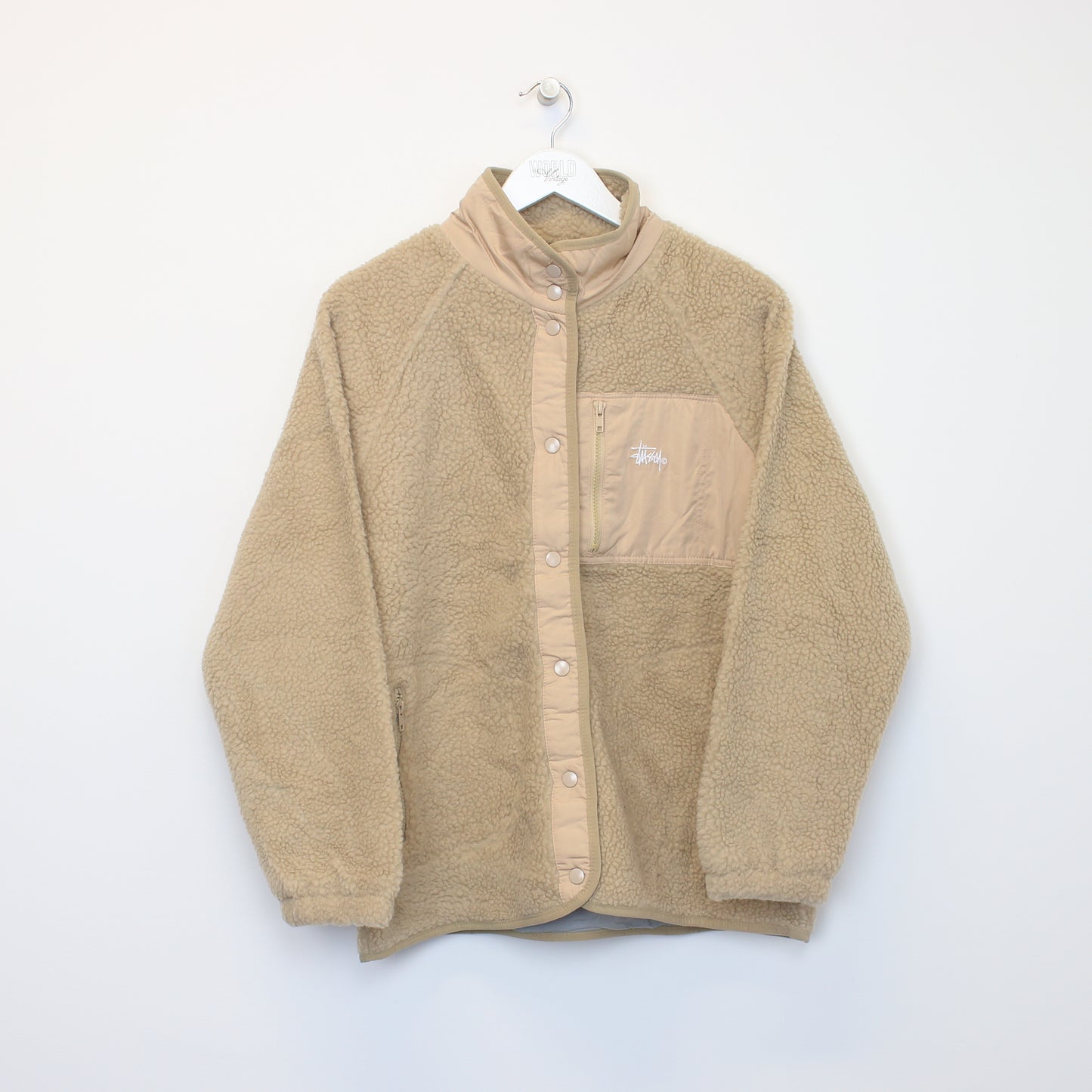 Vintage womens Stussy Deadstock full zip borg fleece in beige. Best fits XL