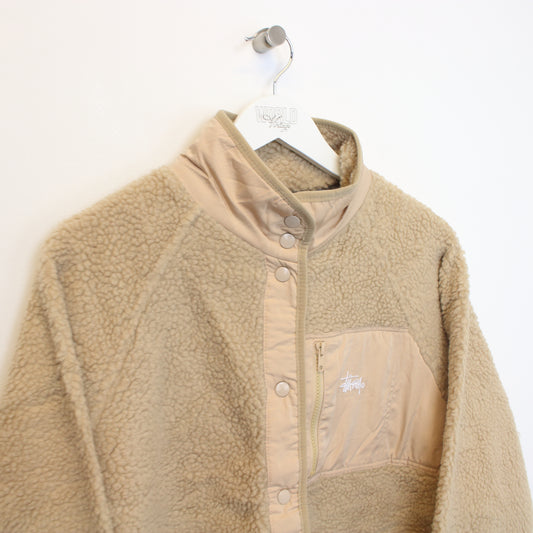 Vintage womens Stussy Deadstock full zip borg fleece in beige. Best fits XL