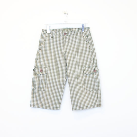 Vintage Charbon vintage checked cargo shorts in green and white. Best fits 31