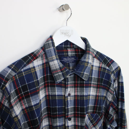 Vintage Philadelphia flannel shirt in checked blue, grey and red. Best fits XL