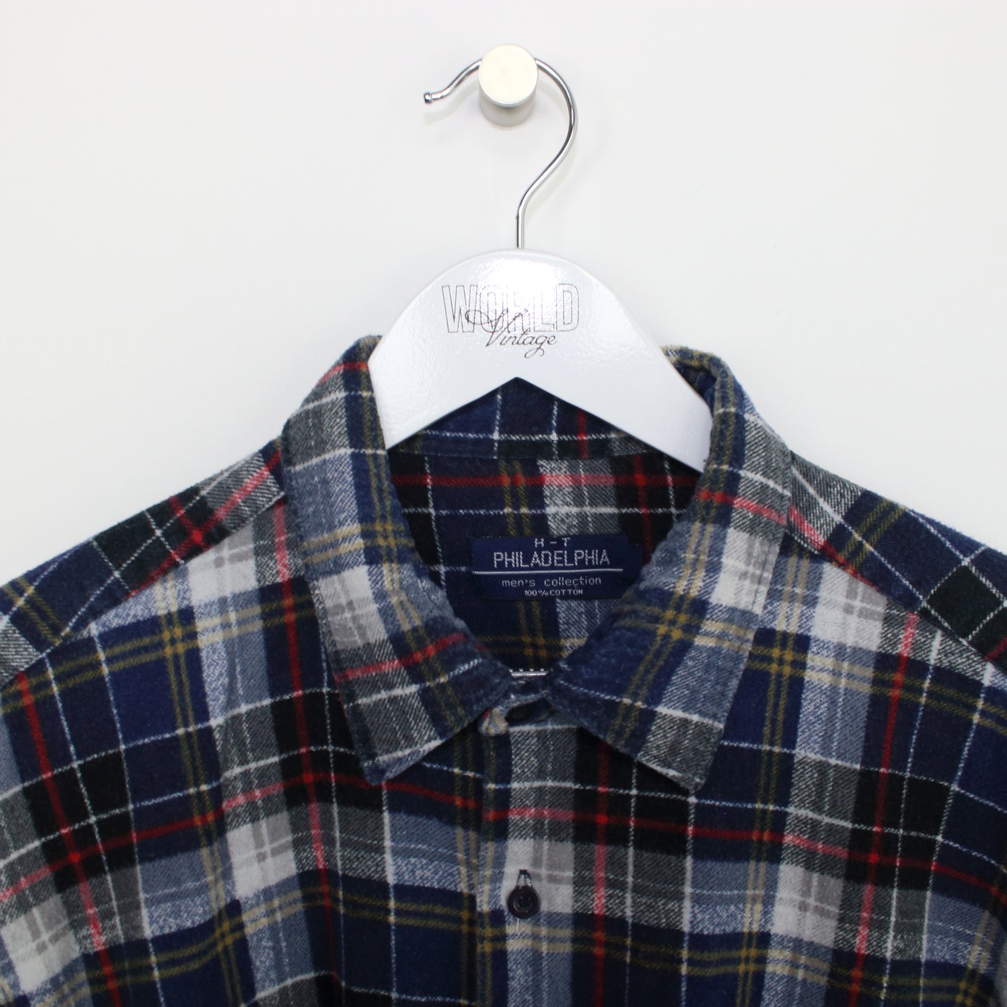 Vintage Philadelphia flannel shirt in checked blue, grey and red. Best fits XL