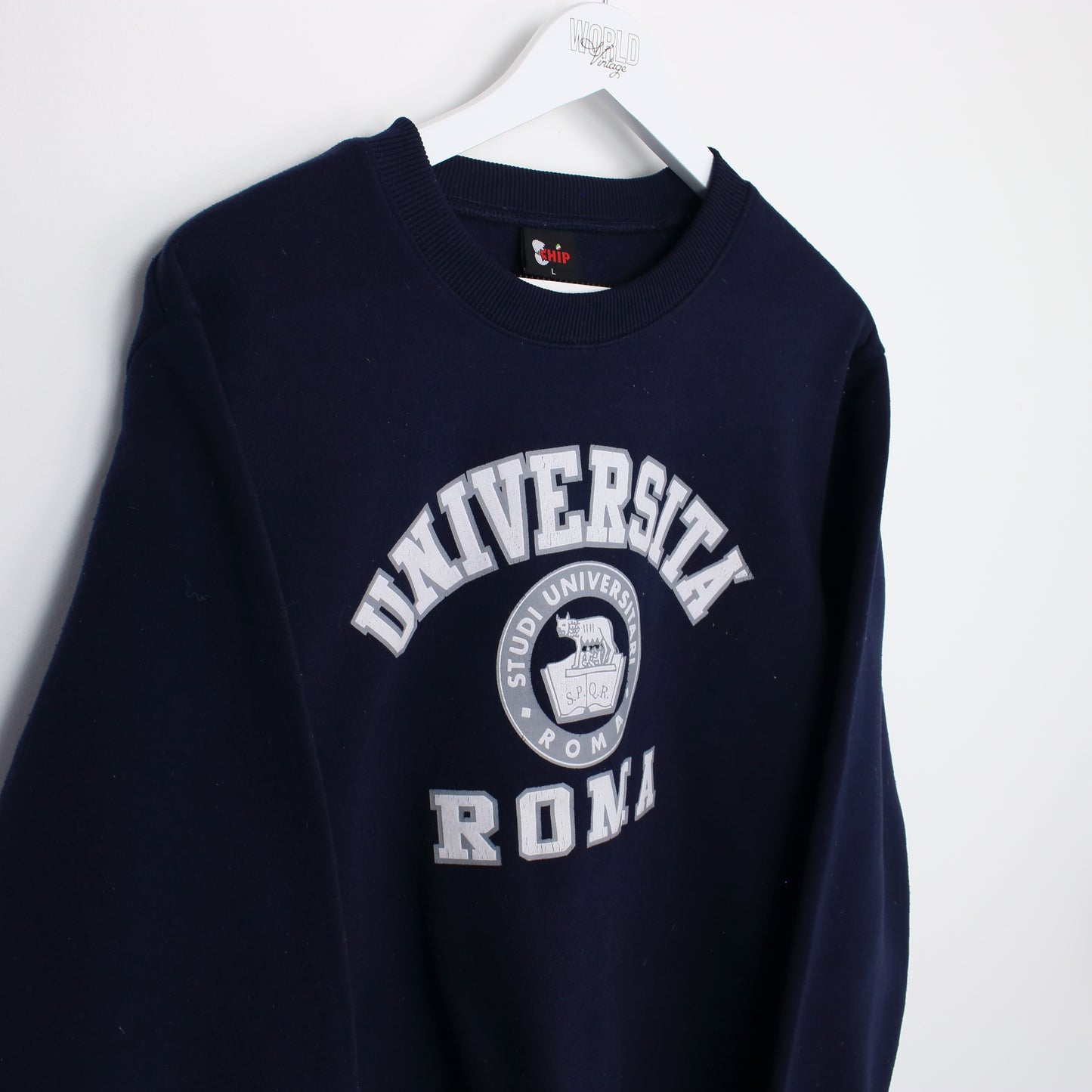 Vintage Chip Universita Roma sweatshirt in navy. Best fits L