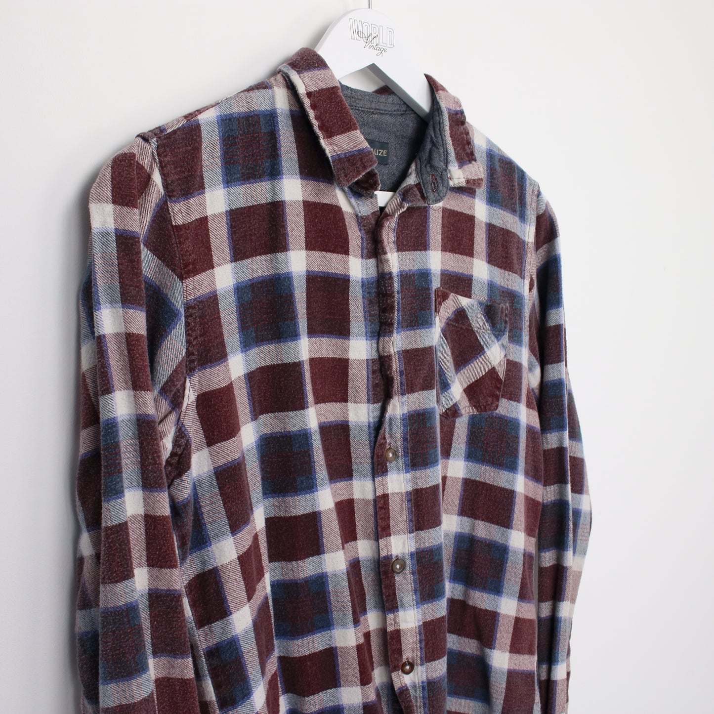 Vintage Industrialize flannel shirt in red, blue and white. Best fits S