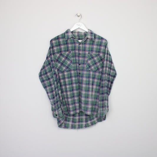 Vintage unbranded flannel shirt in blue, green and pink. Best fits L