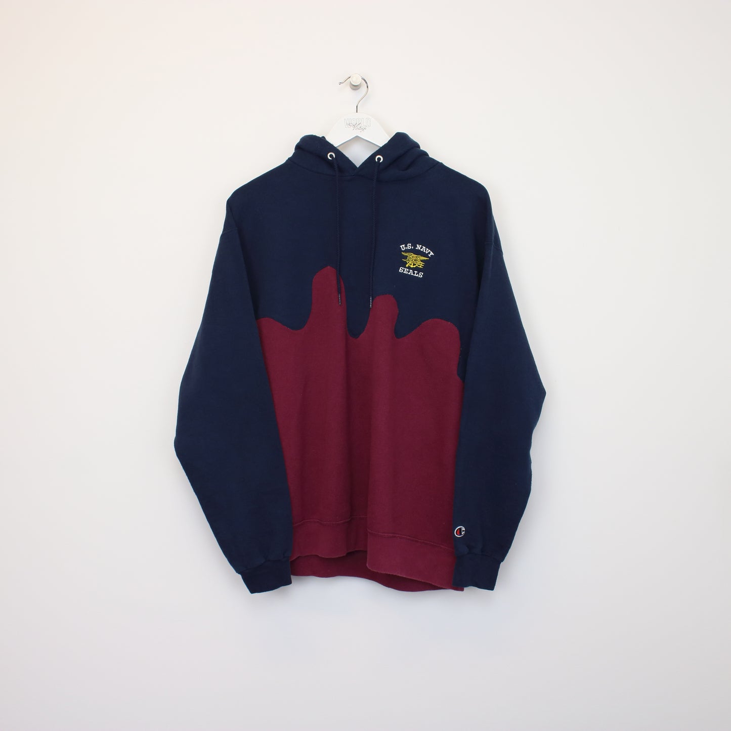 Vintage Champion U.S Navy reworked sweatshirt in navy and burgundy. Best fits L