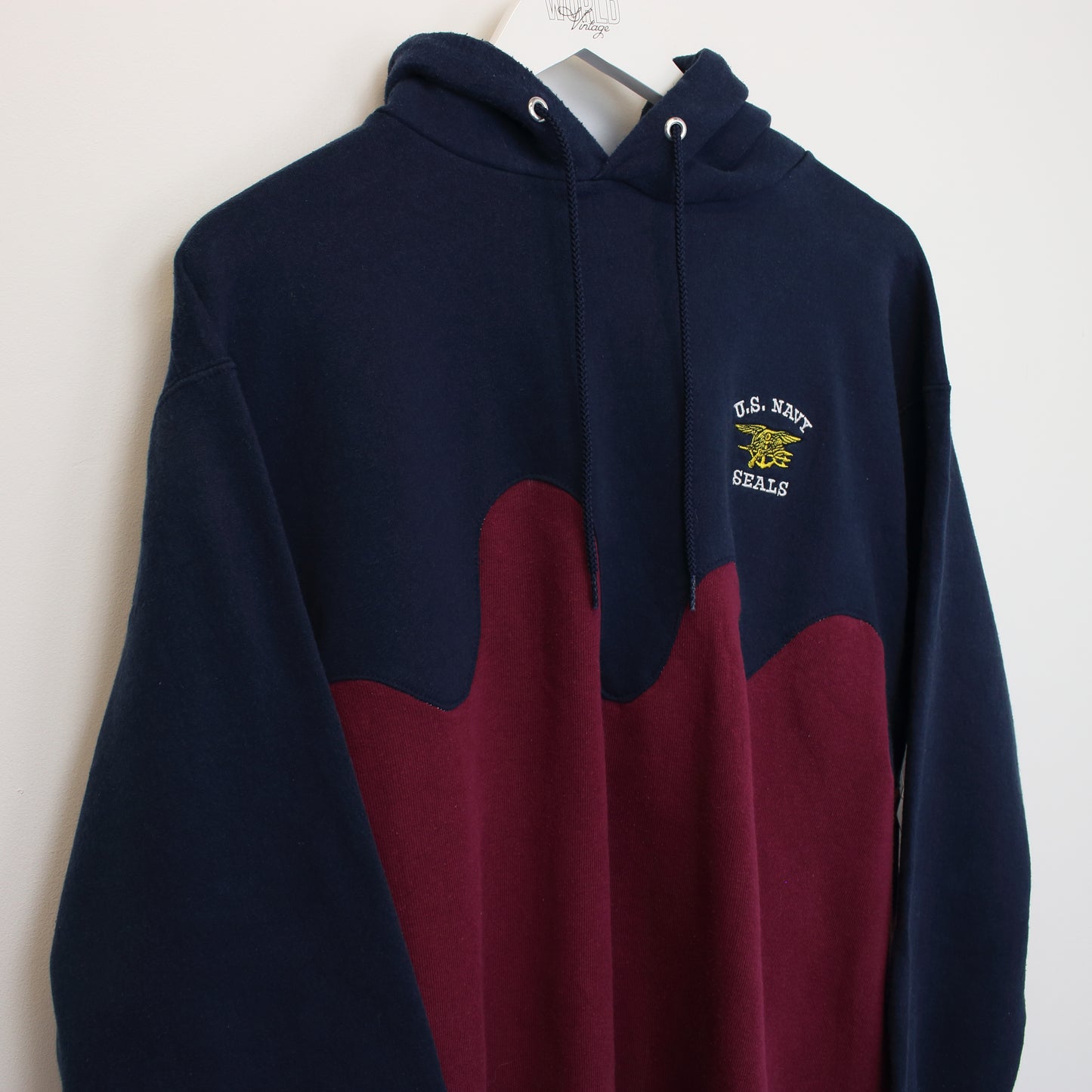 Vintage Champion U.S Navy reworked sweatshirt in navy and burgundy. Best fits L