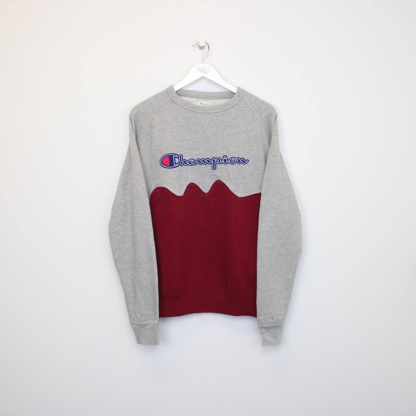 Vintage Champion reworked sweatshirt in grey and burgundy. Best fits M