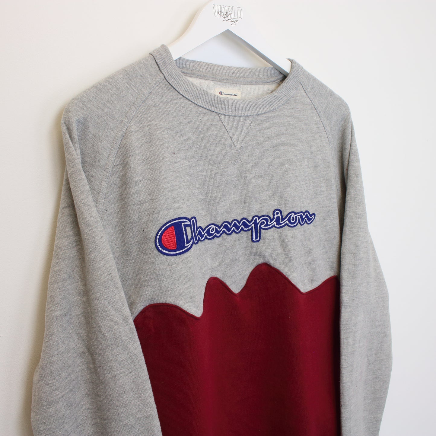 Vintage Champion reworked sweatshirt in grey and burgundy. Best fits M