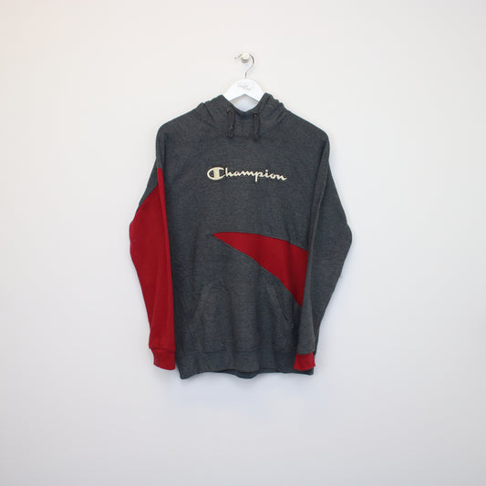 Vintage Champion reworked hoodie in grey and red. Best fits M
