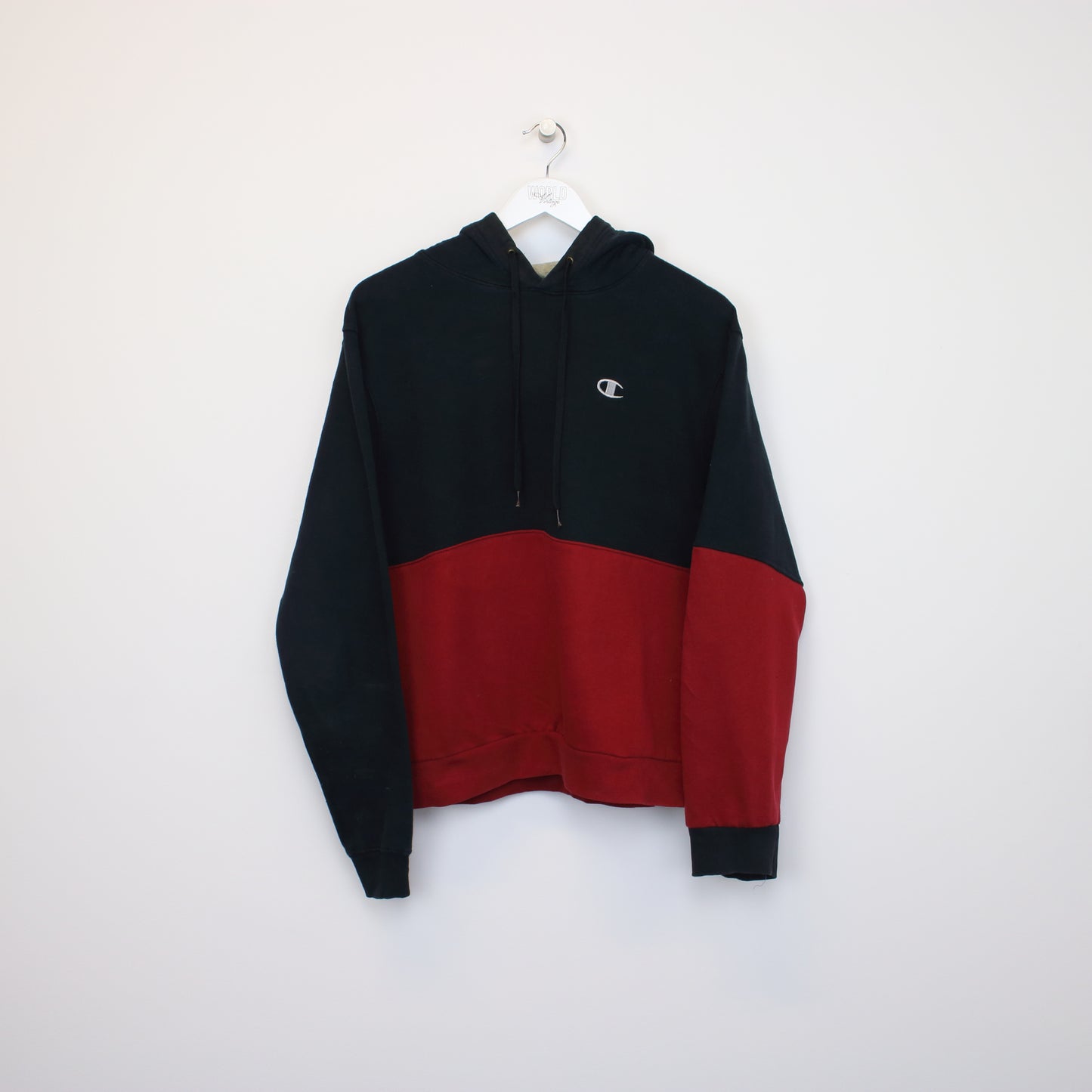 Vintage Champion reworked hoodie in navy and burgundy. Best fits S