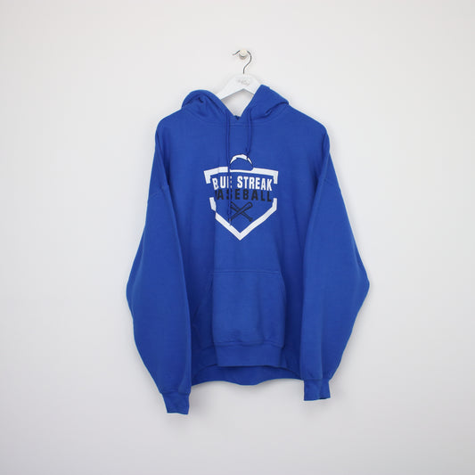Vintage Gildan Blue Streak Baseball hoodie in blue. Best fits XL