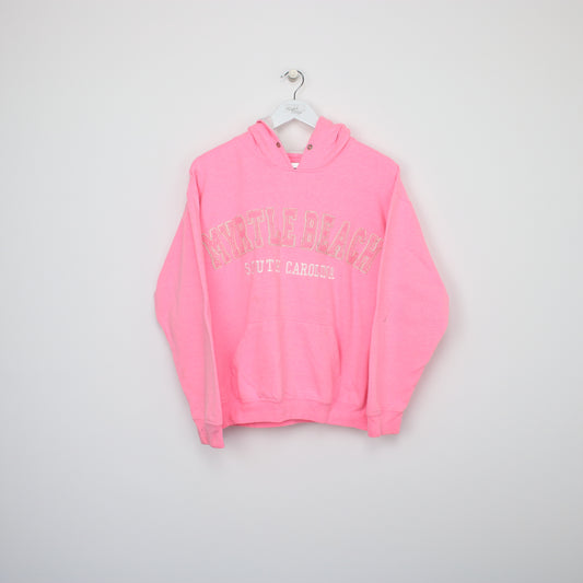 Vintage Women's Exist Myrtle Beach hoodie in pink. Best fits M