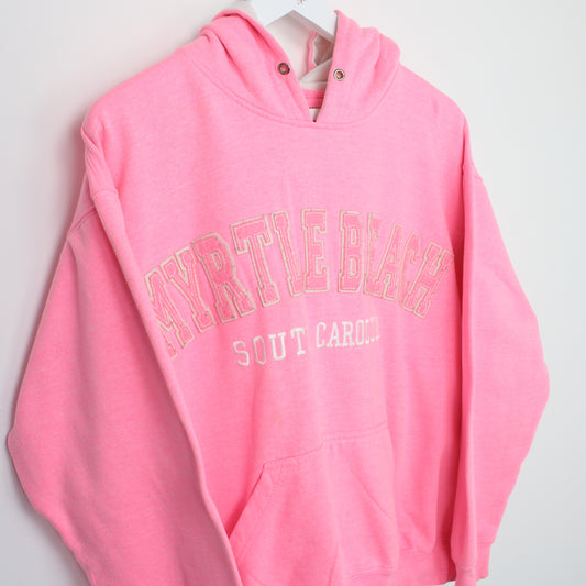 Vintage Women's Exist Myrtle Beach hoodie in pink. Best fits M
