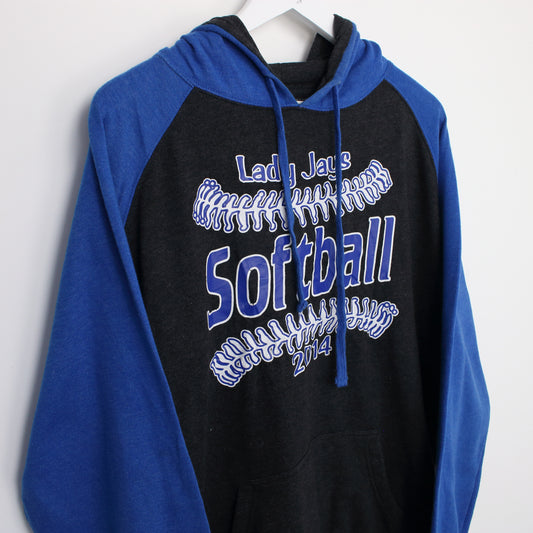 Vintage Lady Jays Softball hoodie in grey and blue. Best fits L