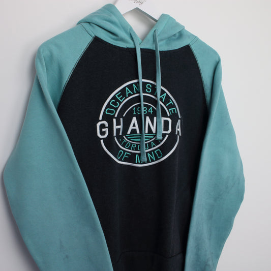 Vintage Women's Ghanda Hoodie in blue and black. Best fits M