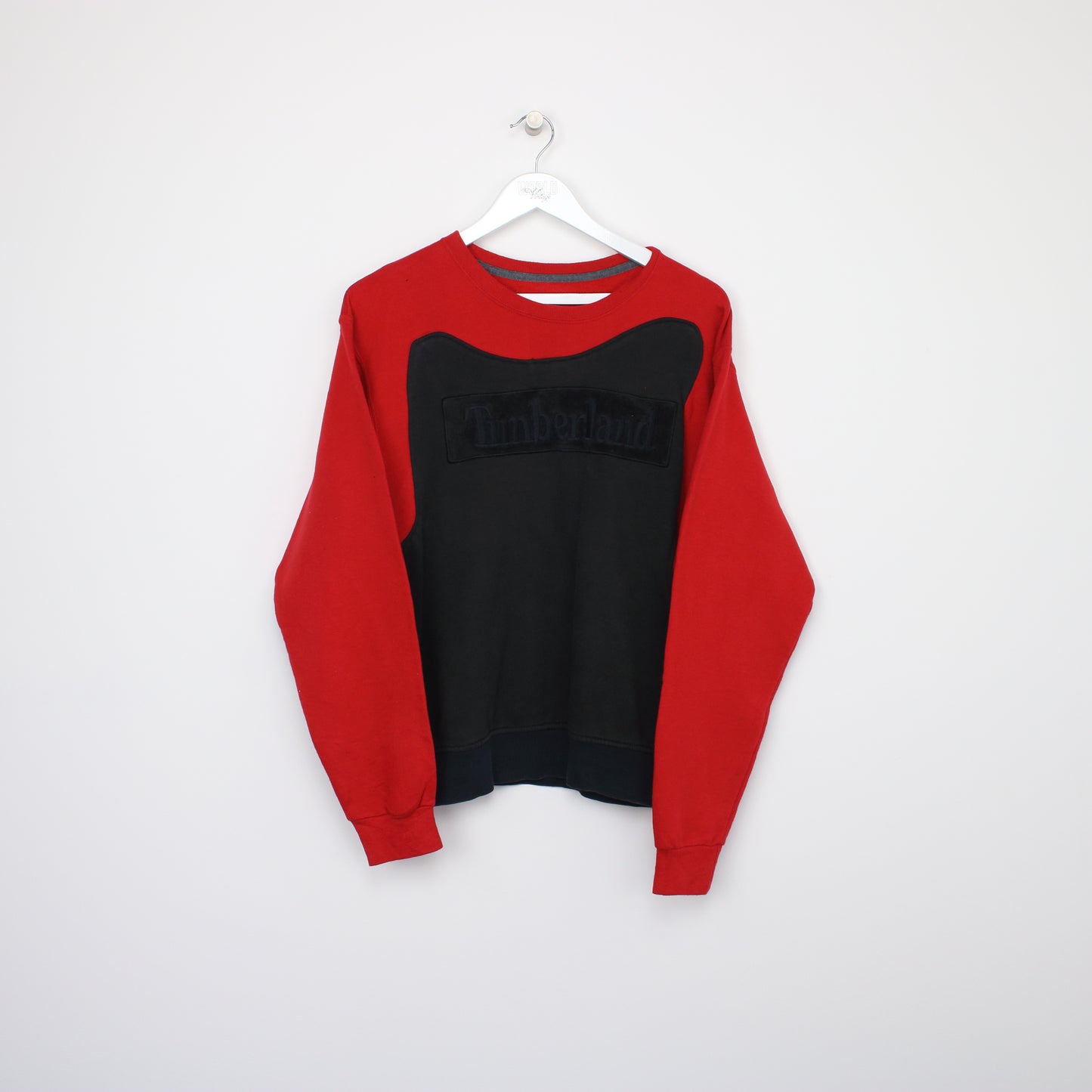 Vintage Fruit of the Loom reworked Timberland sweatshirt in black and red. Best fits M