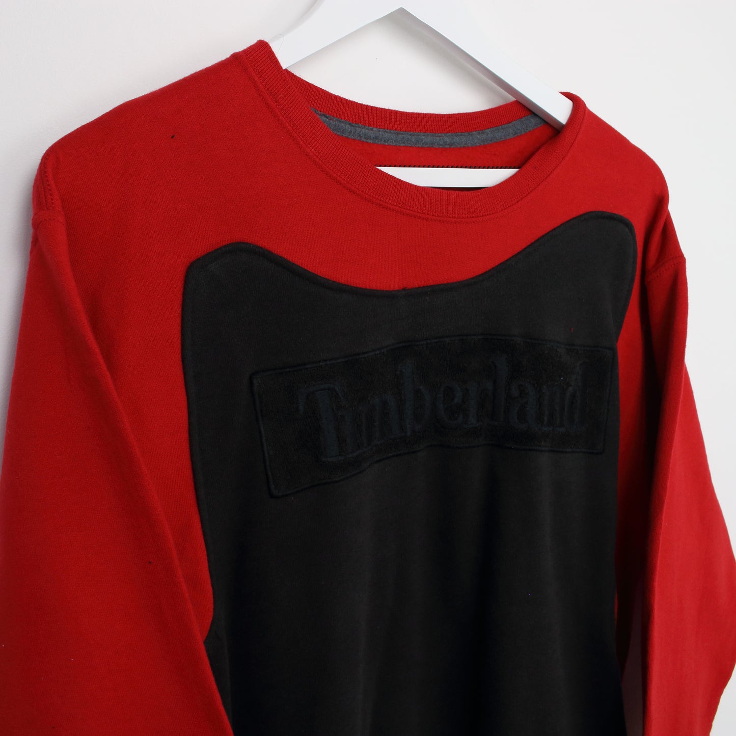 Vintage Fruit of the Loom reworked Timberland sweatshirt in black and red. Best fits M