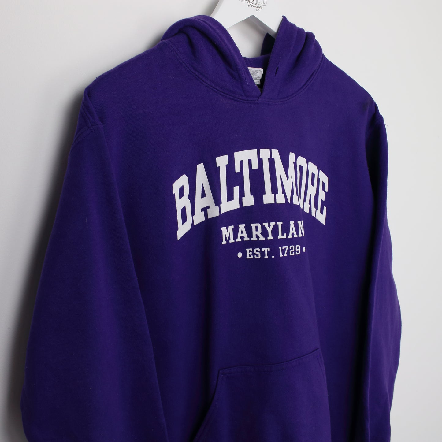 Vintage Gildan Baltimore hoodie in purple. Best fits S