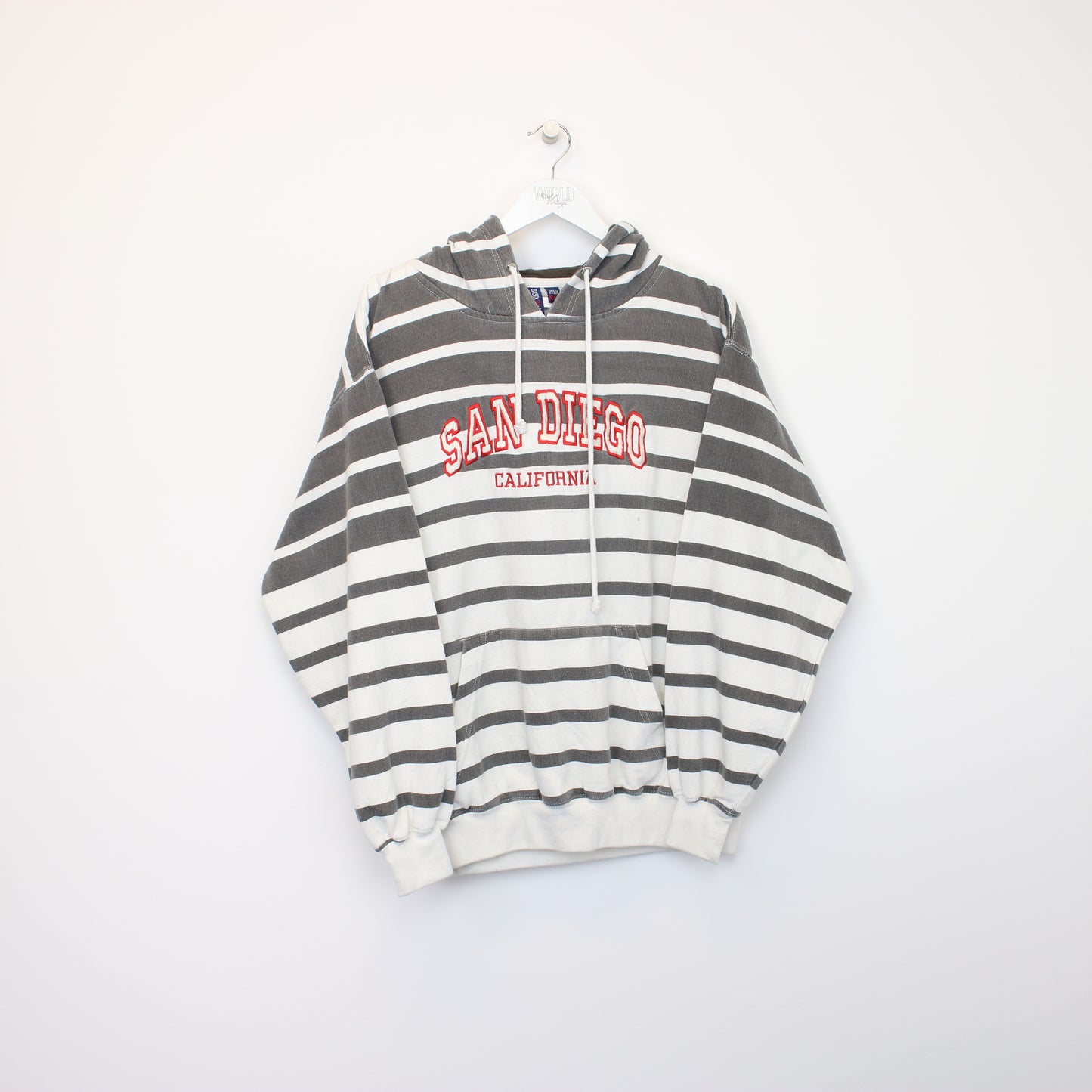 Vintage Basix of America San Diego hoodie in grey and white. Best fits XL