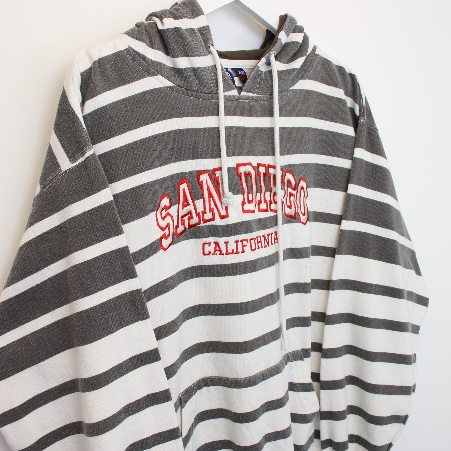 Vintage Basix of America San Diego hoodie in grey and white. Best fits XL