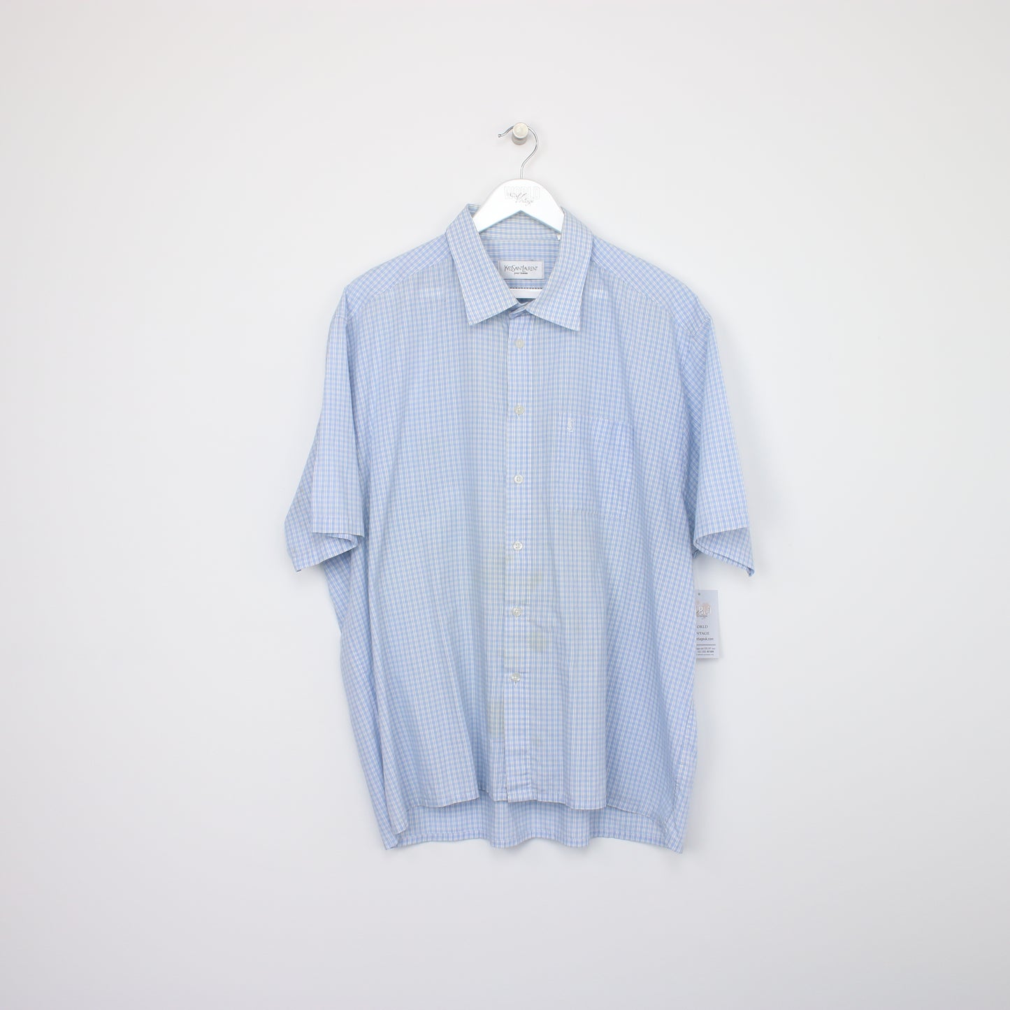 Vintage YSL checked shirt in blue and white. Best fits XXL