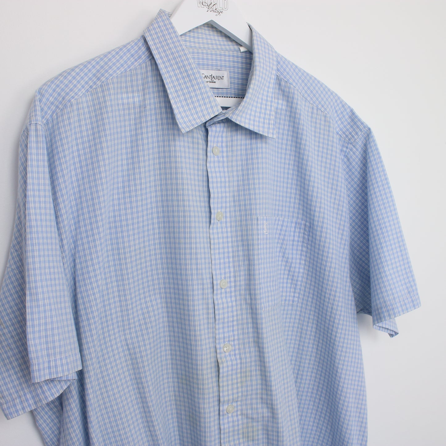 Vintage YSL checked shirt in blue and white. Best fits XXL